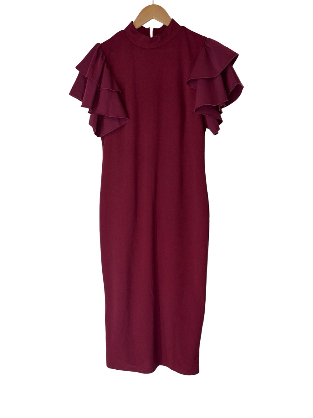 SHEIN Women's Ruffle Sleeve Midi Dress in Wine/ MAROON/ BURGUNDY XL